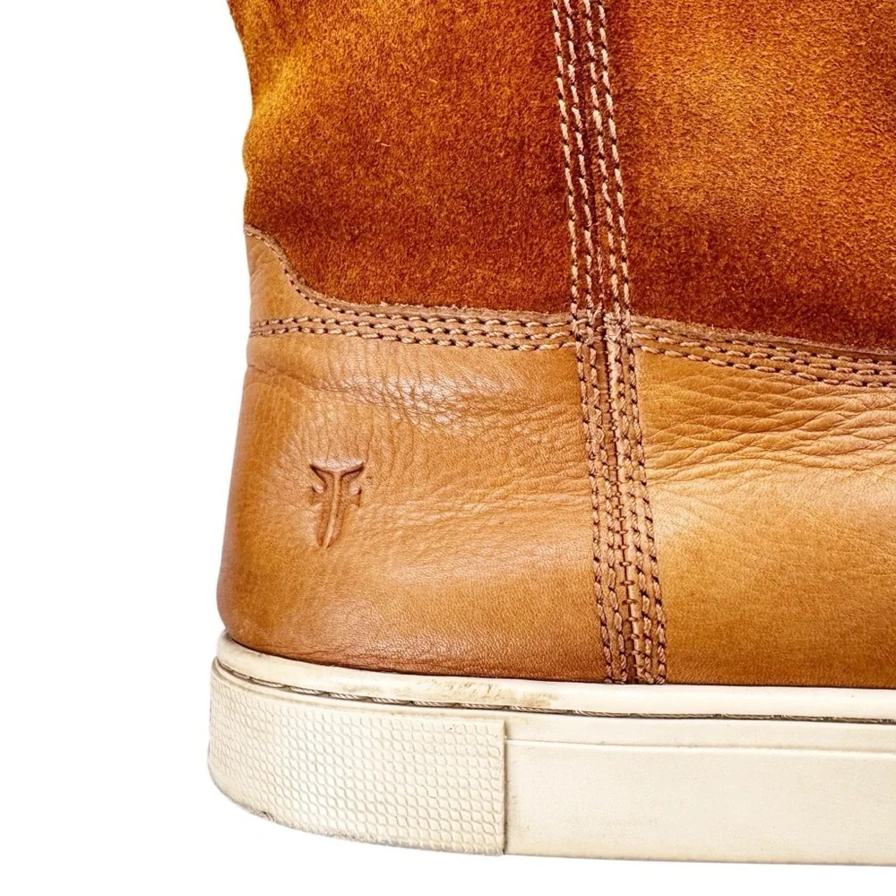 Frye Gemma Tall Shearling Boots Suede and Leather Cognac Size 8.5